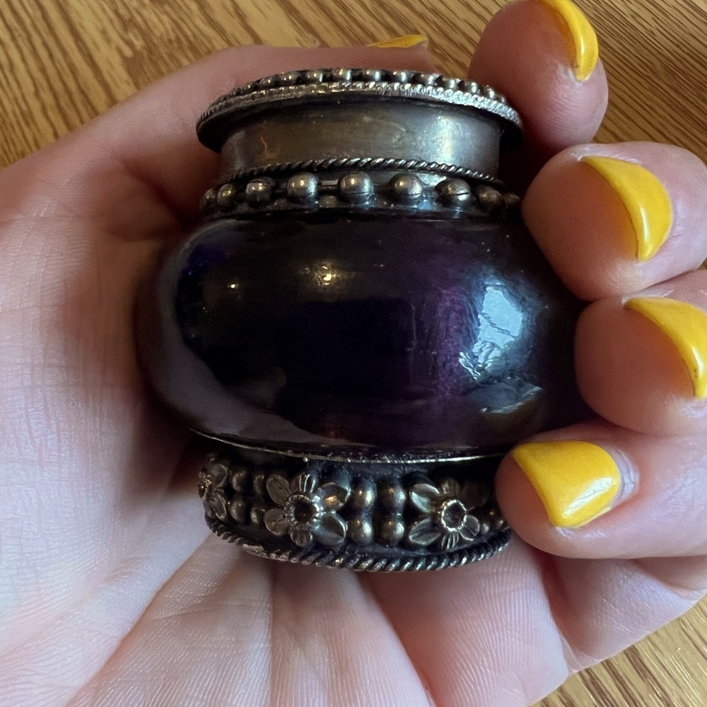 Purple glass and metal with lining Handmade Keepsake urn- jar-box, 2"X 2"